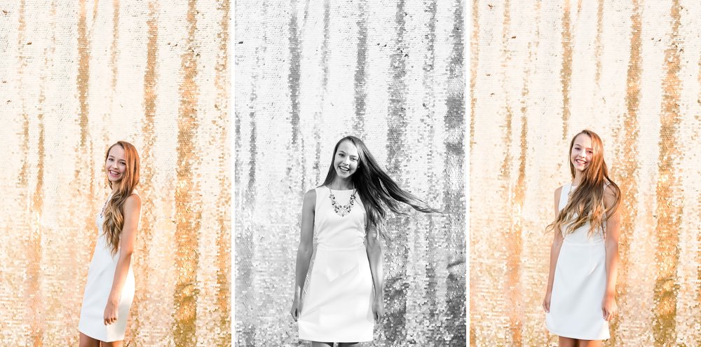 Dance and Country Styled High School Senior Session by Amber Langerud Photography near Audubon with Drop it Modern Gold Sequin Backdrop | Riley