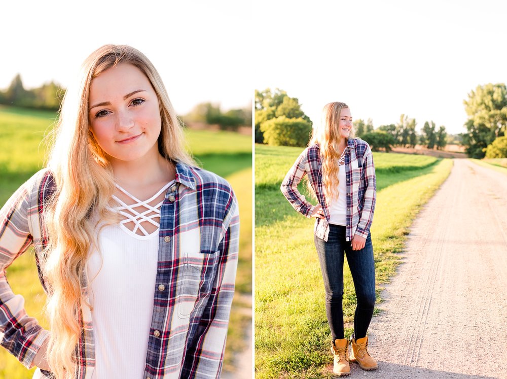 Country Styled High School Senior Pictures on a Farm and Little Cormorant Lake in Minnesota by Amber Langerud with Gravel Road