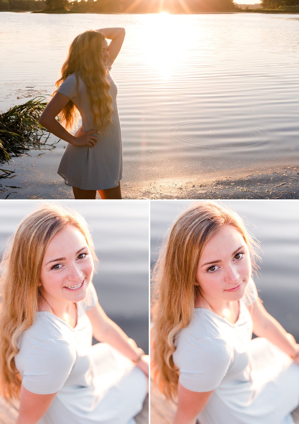 Country Styled High School Senior Pictures on a Farm and Little Cormorant Lake in Minnesota by Amber Langerud with a sunset on the lake