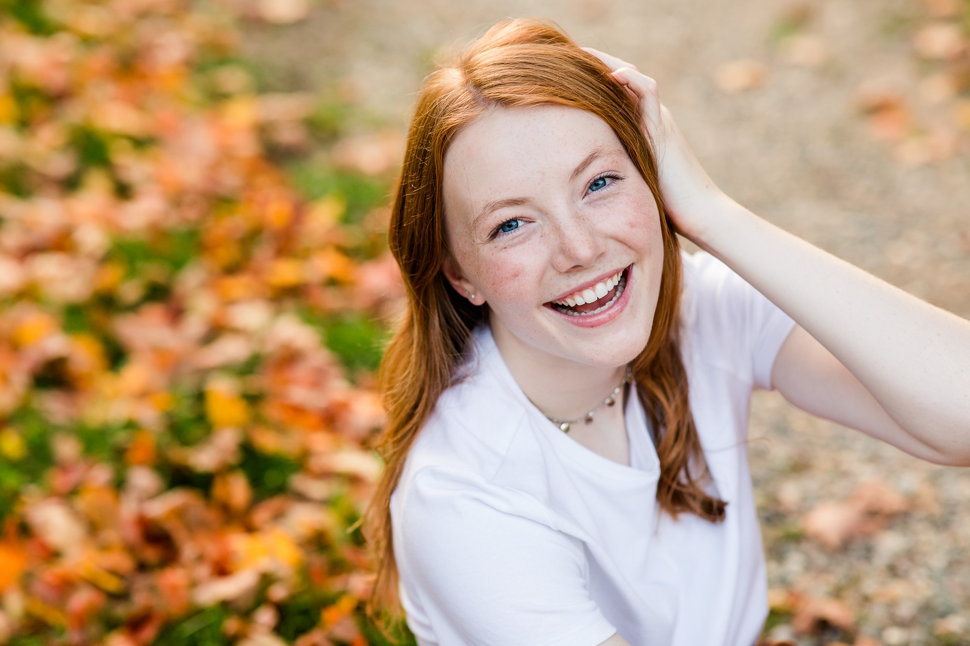 High School Senior Photography, Sitting in Fall Leaves | Amber Langerud Photography