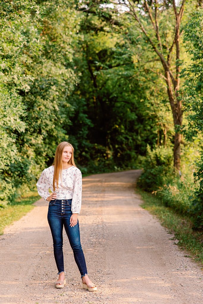 Hawley High School Senior Pictures girl standing on gravel road