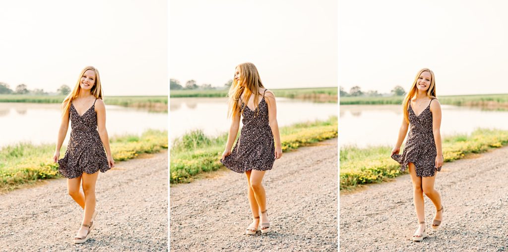 Hawley High School Senior Pictures walking on a gravel road