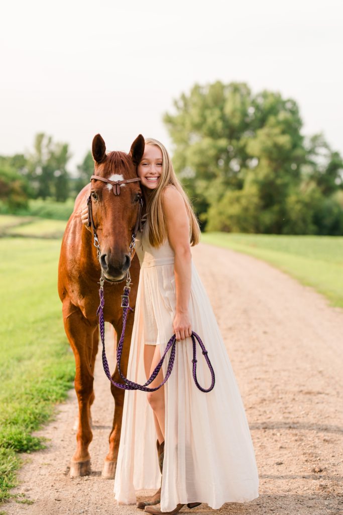 Senior pictures with your horse wearing romper outfit 