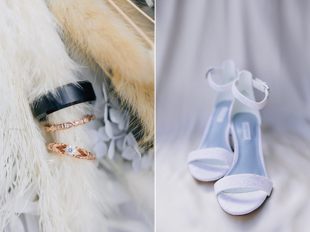 Wedding rings & shoes at the Hitching Post Wedding Venue