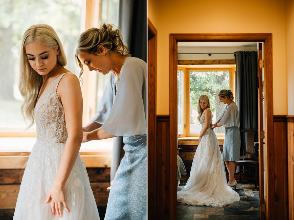 Bride getting ready at the Hitching Post Wedding Venue Bridal Suite