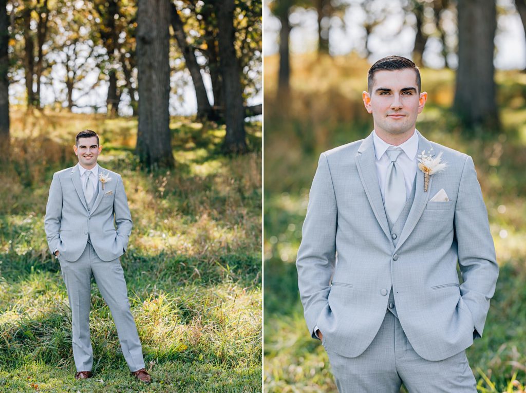 Groom portrait by the oak trees at the Hitching Post