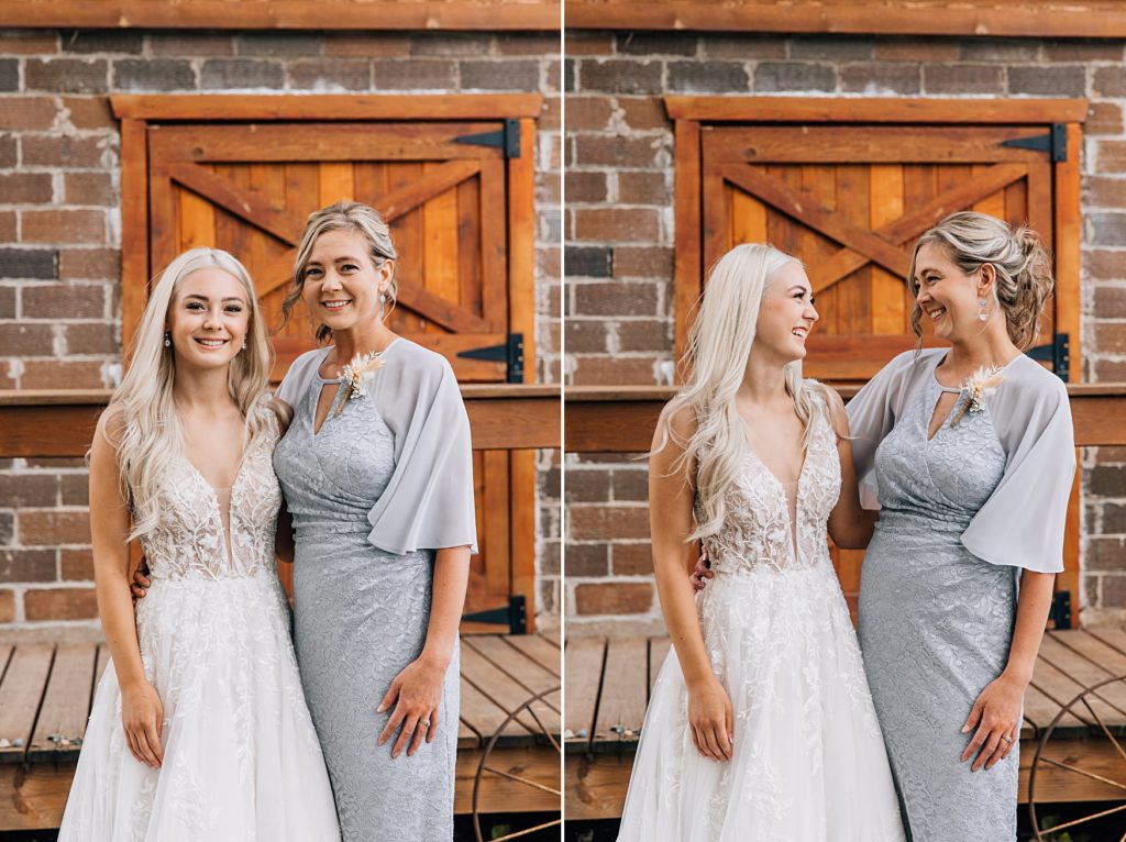 Bride with her Mother in front of the Barn at the Hitching Post MN
