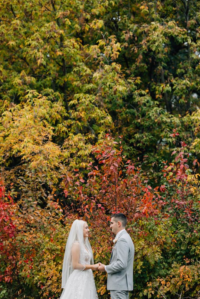 Bride and groom fall portraits at the Hitching Post