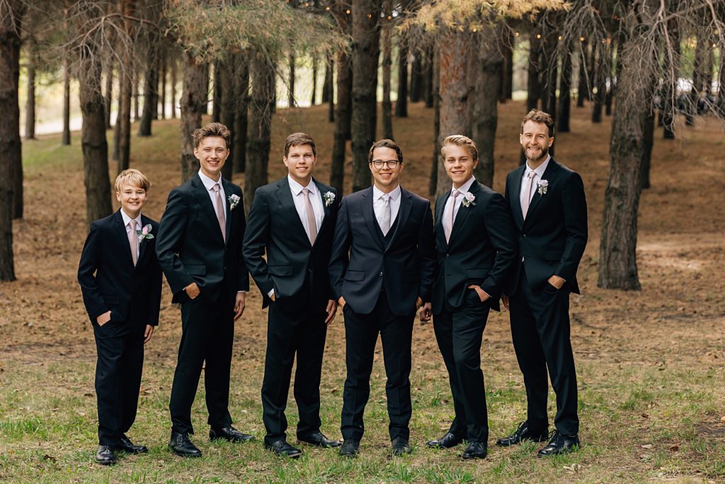 groomsmen group photo at Willmar, MN Stonewall Farms Wedding
