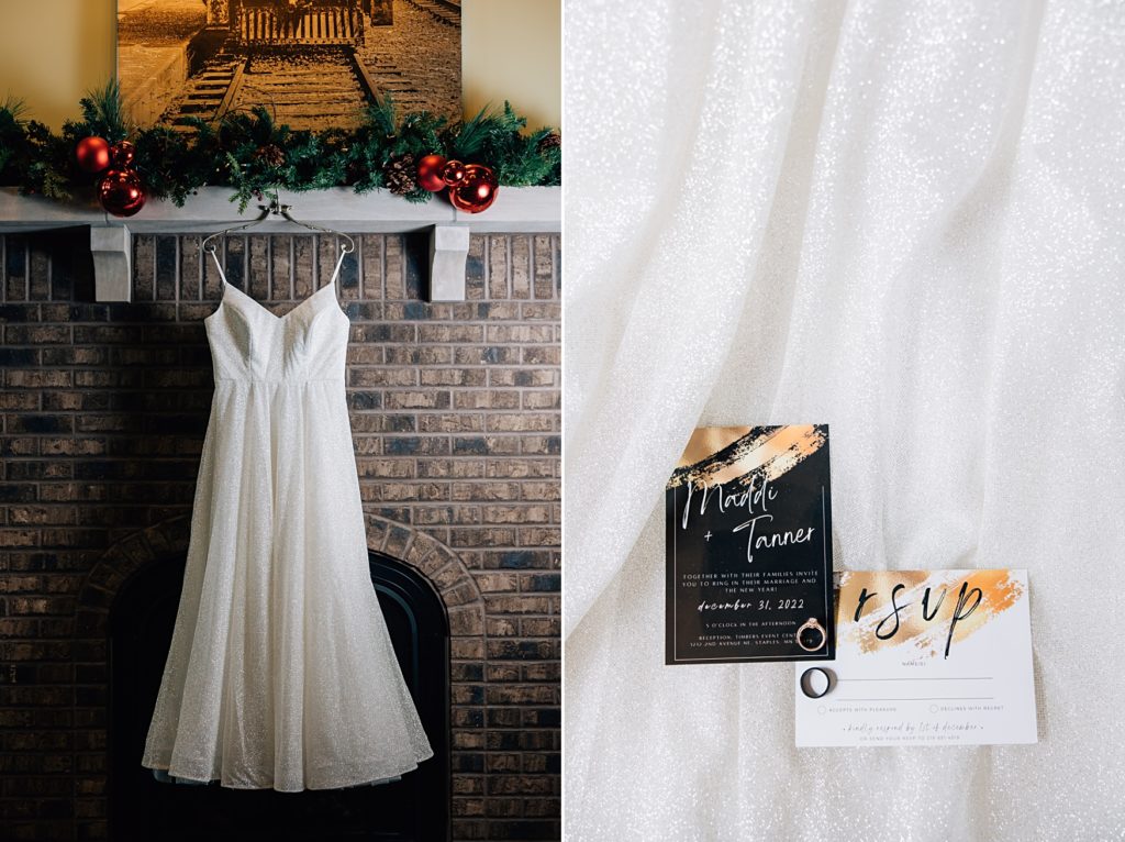 New Years Eve Wedding Dress and Invite