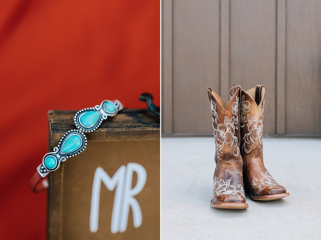 wedding cowgirl boots and bracelet 