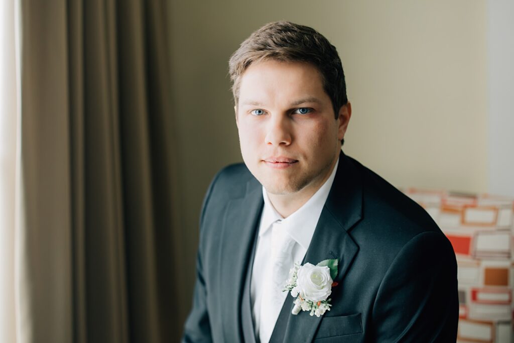 Groom portrait at the Lafayette Club in Minnetonka Beach, MN