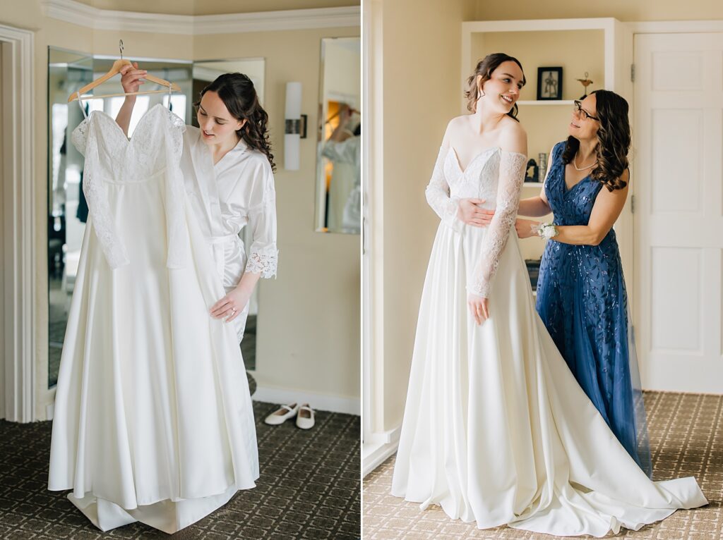 Bride getting ready at the Lafayette Club in Minnetonka Beach, MN