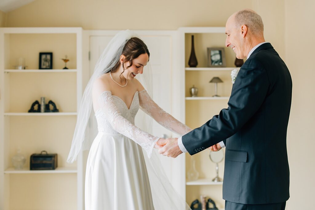 Bride with her father at the Lafayette Club in Minnetonka Beach, MN