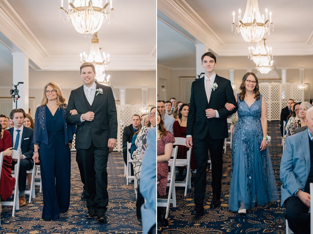 Mothers getting walked down the aisle at the Lafayette Club in Minnetonka Beach, MN