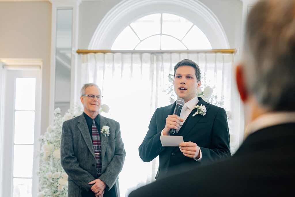 Groom giving a speech at the Lafayette Club in Minnetonka Beach, MN