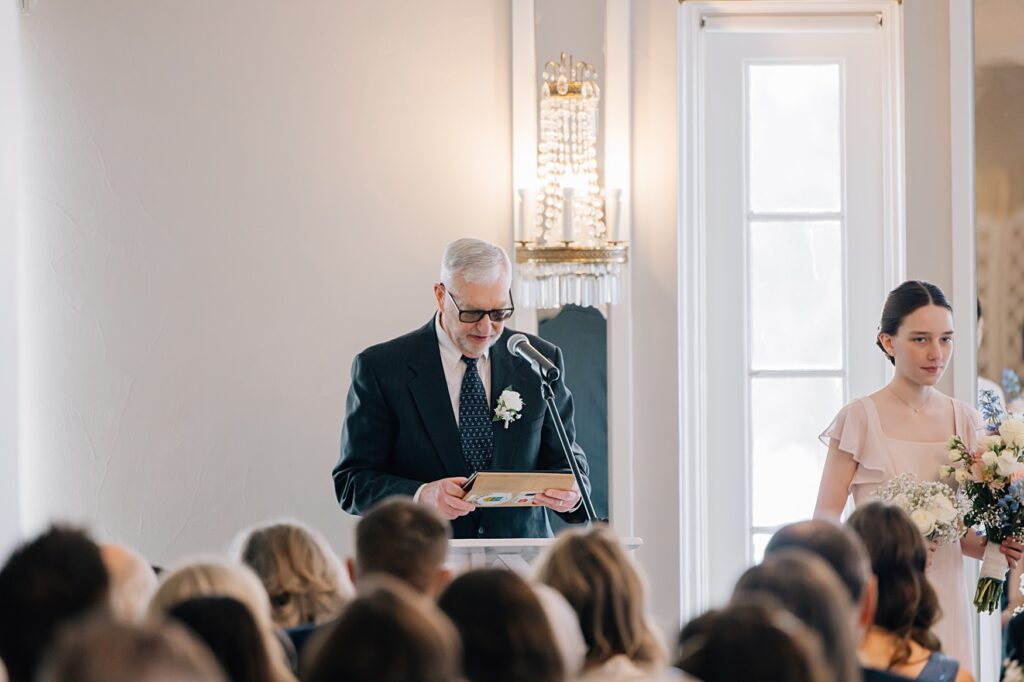 Special speaker of wedding ceremony at the Lafayette Club in Minnetonka Beach, MN