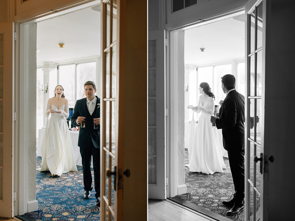 Bride and groom at the Lafayette Club in Minnetonka Beach, MN